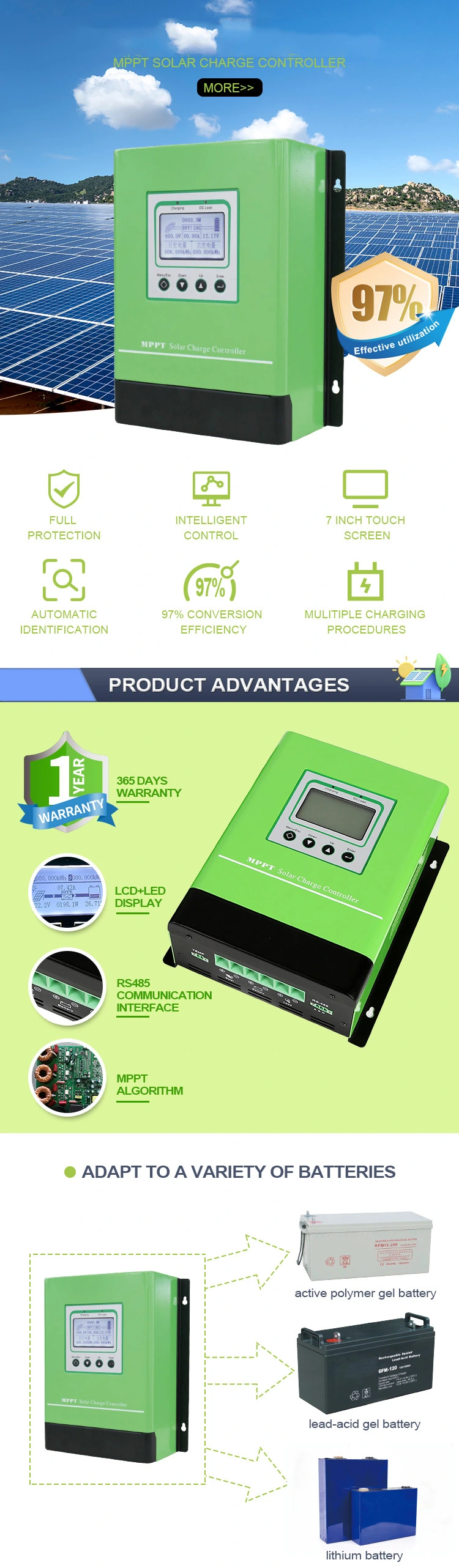 24V/48V 40A/80A 100A MPPT Solar Charge Controller for Solar Power System